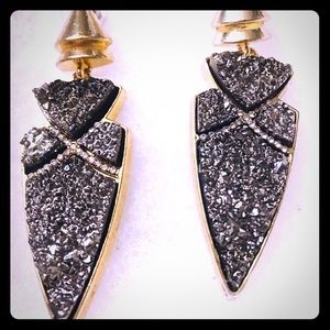 Gold & Black Druzy Drop Earrings